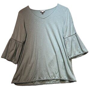 J. Jill Women's Button Detail Sleeve Tunic Top Pom-Pom Trim Size S Mint Green